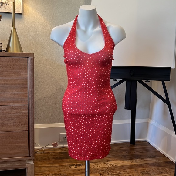 Red Hearts Valentines Day Dress Bodycon Fitted S - Picture 2 of 5